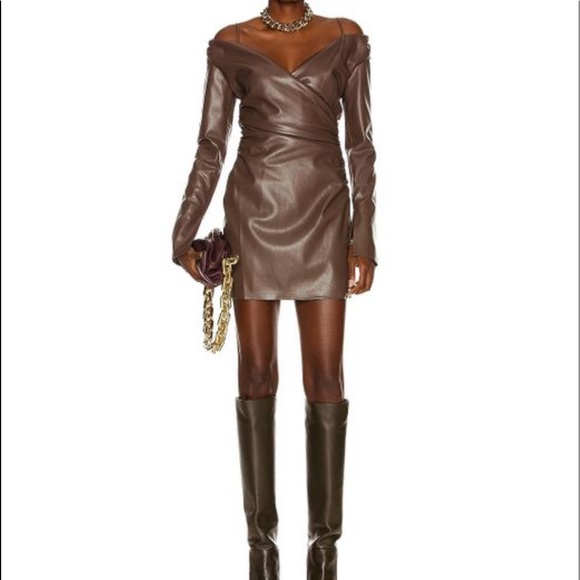 Nanuska Dresses & Skirts - Nanushka Moha off the shoulder Mini Dress in Brown Size L/XL
